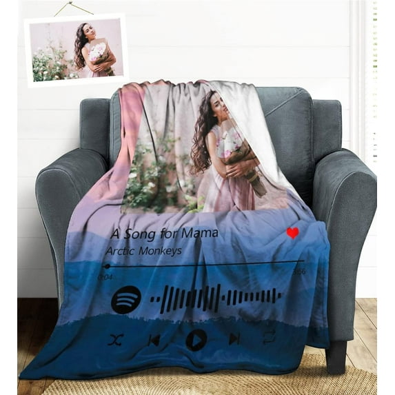 Personalized Spotify Code Music Blanket,Customized Blankets with Photos for Couples Lover, Custom Flannel Blankets Using Photos of Family, Friends, Dog, Cat Or Pet, Birthday Valentines Gifts Blankets