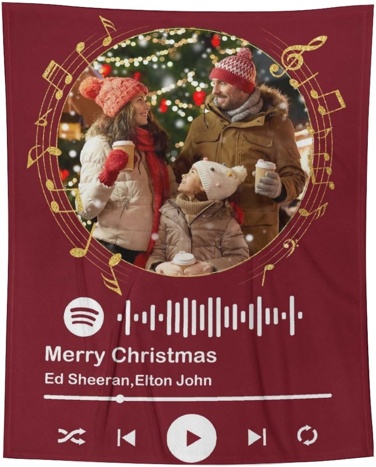 Personalized Spotify Code Music Blanket,Customized Blankets with Photos