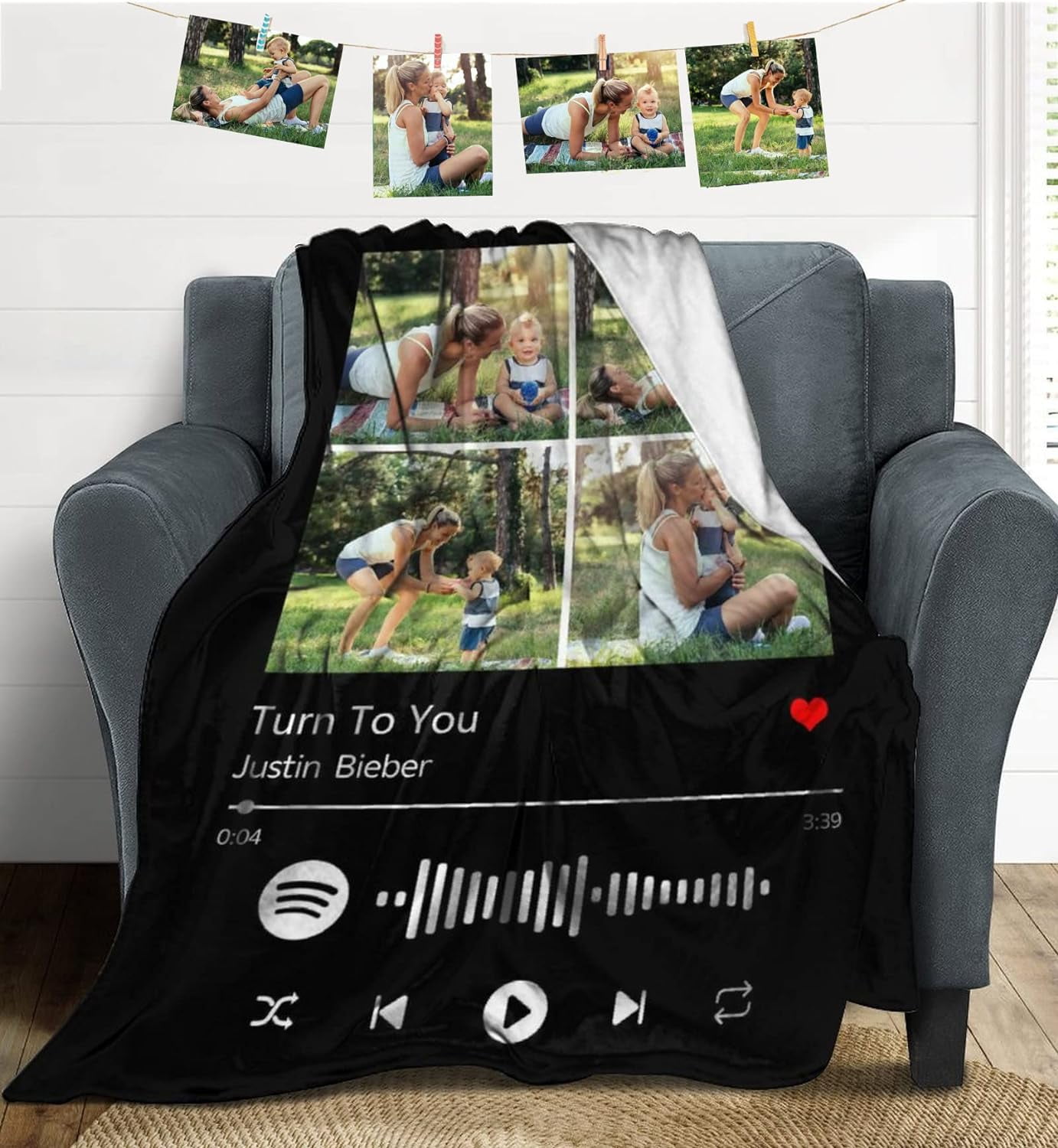 Personalized Spotify Code Music Blanket,Customized Blankets with Photos