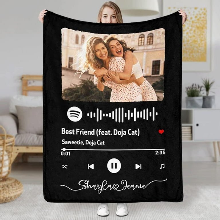 Personalized Spotify Code Music Blanket Customized Blankets with Photos for Couples Lover Custom Flannel Blankets Using Photos of Family Friends Dog Cat Or Pet Birthday Valentines Gifts Walmart