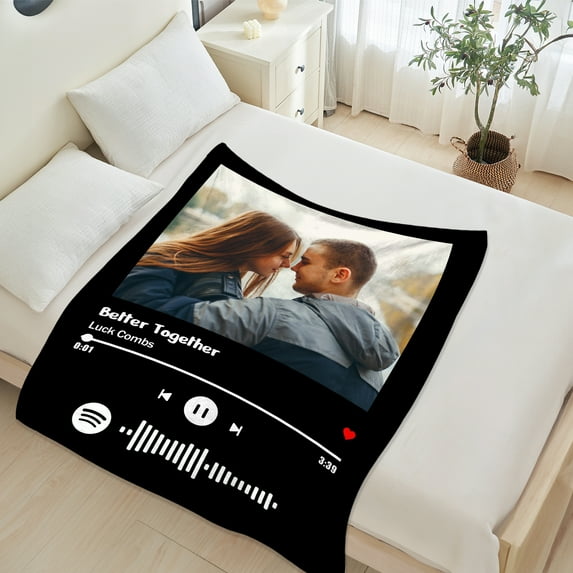 Personalized Music Blanket Custom Blanket with Picture Text Customized Blanket Throw Blanket, Customize Gift for Mom Dad Couple Girlfriend Boyfriend Wife Husband
