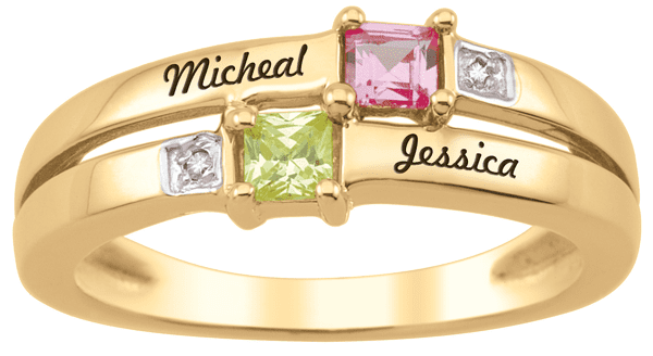 Personalized Square Birthstone Ring in 14k Gold by Jewlster