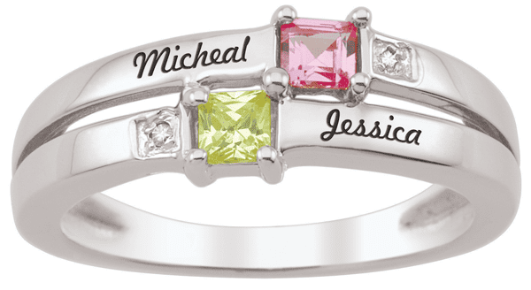 Sterling Silver Personalized Women's Square Birthstone Ring