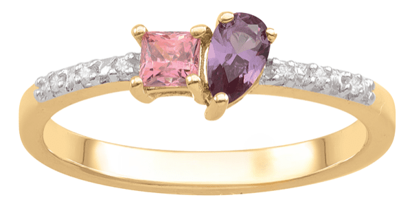 Personalized Square & Pear Birthstone Ring with Diamond Accents in 14k Gold by Jewlster