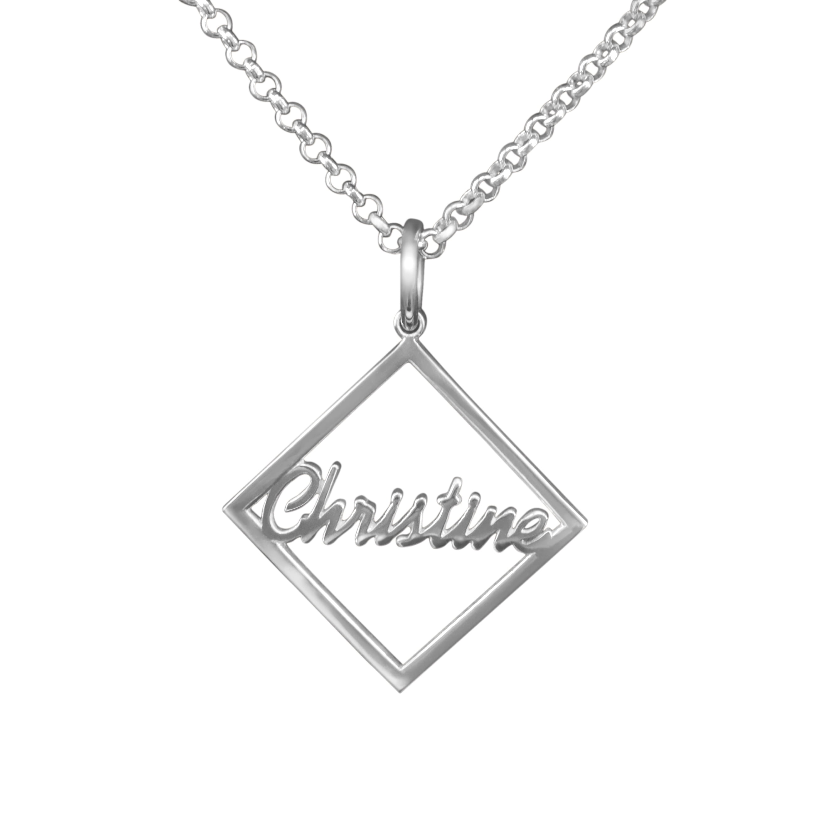 Personalized Square Pendant Name Necklace in Sterling Silver