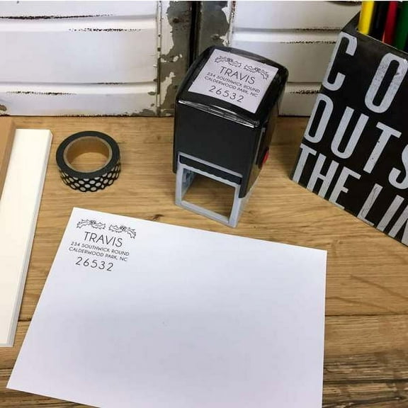 Personalized Square Self Inking Rubber Stamp - Hutson