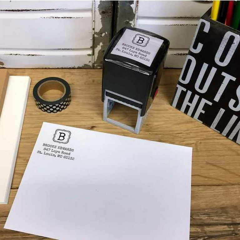 Personalized Square Self Inking Rubber Stamp - Quatrefoil Monogram