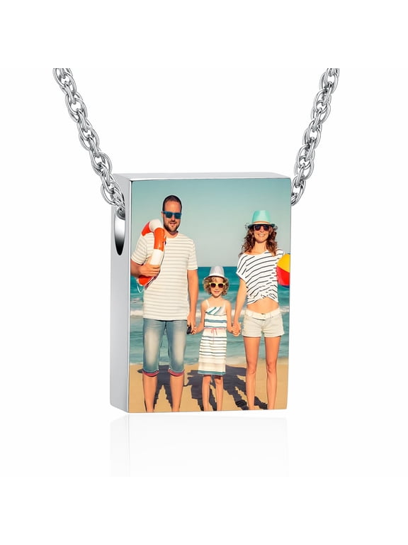 Personalized Square Urn Necklace for Ashes Engraving Photo / Text Cremation Urn Jewelry for Women Men Memorial Keepsake Jewelry