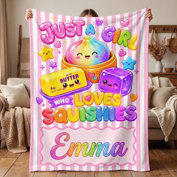 Personalized Squishy Dumpling Blanket, Custom Name Kawaii Squishy Throw, Tween Girl Birthday Gift, Pastel Kids Room Décor