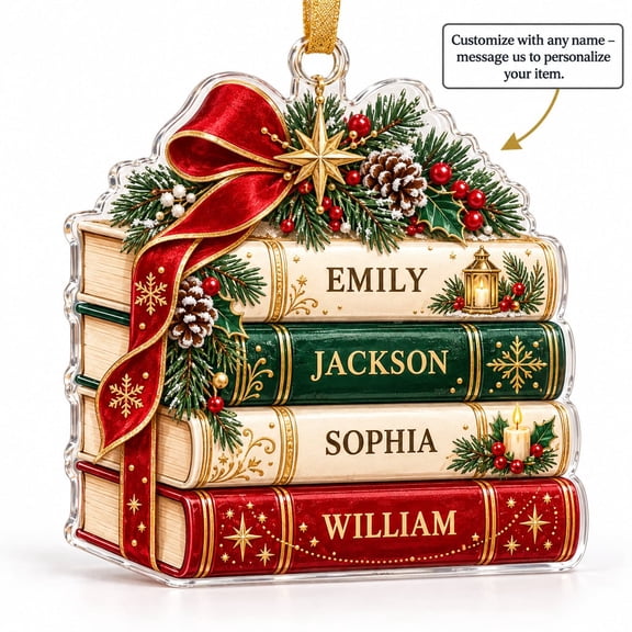 Personalized Stack of Books Christmas Ornament Acrylic Holiday Decor