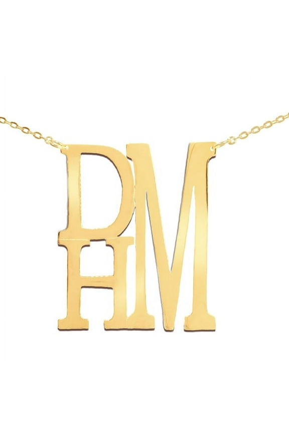 Personalized Stacked Letter Monogram Necklace in Sterling Silver or 14K Gold Plated Sterling Silver