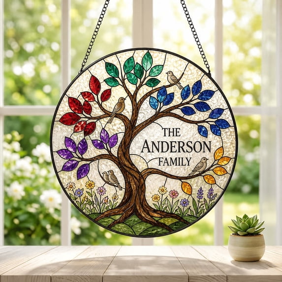 Tree Staining Personalized Stained Glass Suncatcher Family Tree Gift - Walmart.com