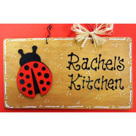 Personalized Stained Sign Ladybug Kitchen Name Wall Plaque Country Wood Decor
