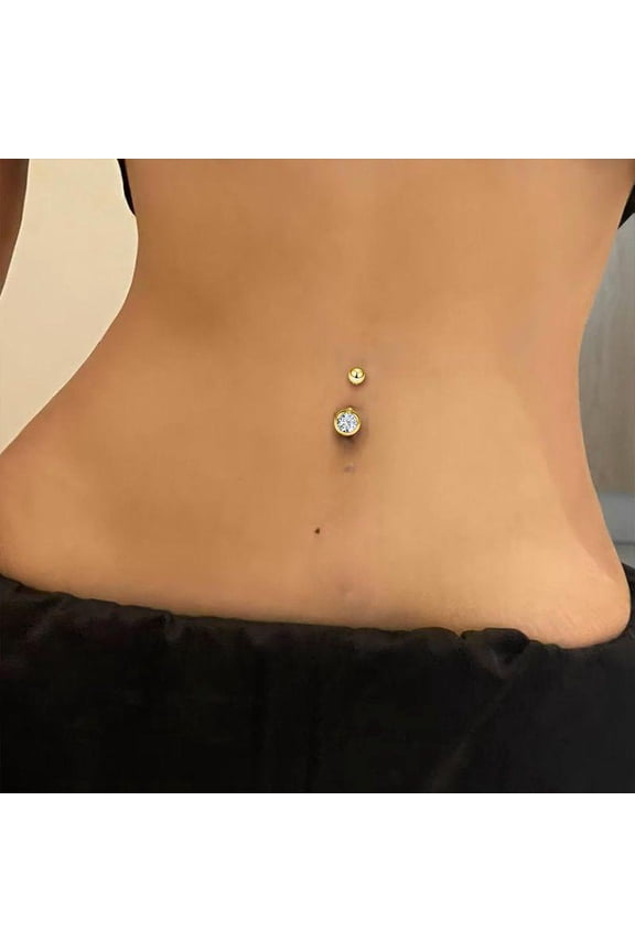 Personalized Stainless Steel 4 Prong Diamond Belly Button Ring Body Jewelry for Women in Gold or Silver 1 Piece