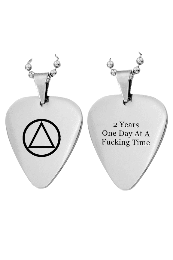 Personalized Stainless Steel Anniversary NA AA Sobriety Guitar Pick Necklace Sober Surgery Alcoholics Anonymous Addiction Recovering Pendant Recovery Jewelry Gifts,1-10 Years,Customized