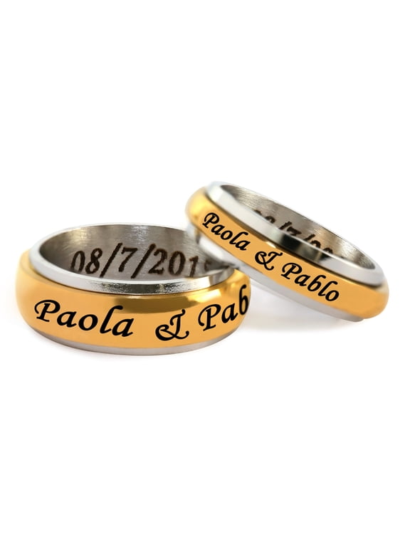 Personalized Stainless Steel Couples Gold Tone Spinner Ring for Her