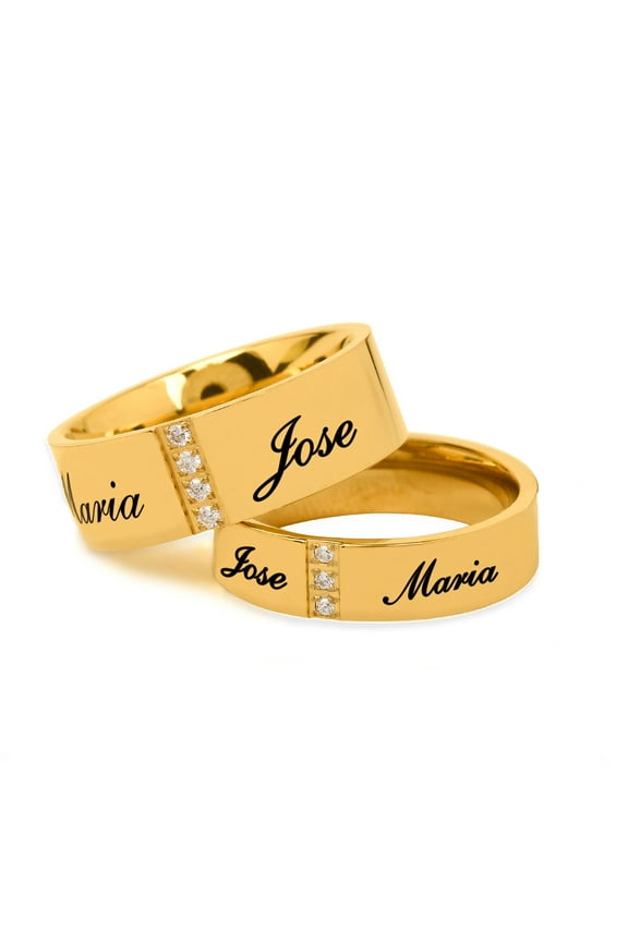 Personalized Stainless Steel Couples Gold Tone Spinner Ring with Cubic Zirconia for Her