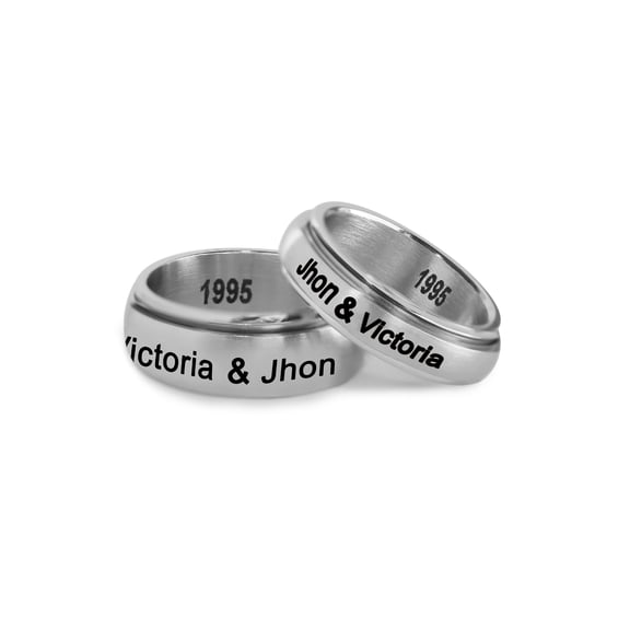 Personalized Stainless Steel Couples Gold Tone Spinner Ring with Cubic Zirconia for Him