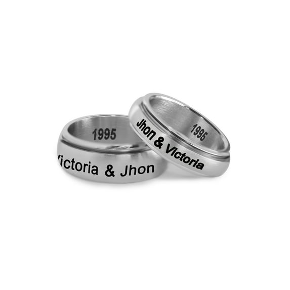 Personalized Stainless Steel Couples Gold Tone Spinner Ring with Cubic Zirconia for Him