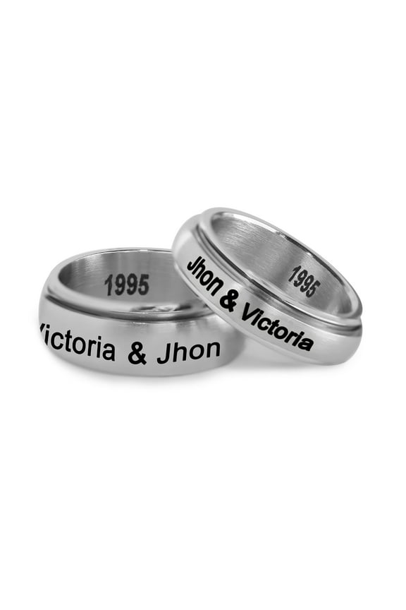 Personalized Stainless Steel Couples Gold Tone Spinner Ring with Cubic Zirconia for Him