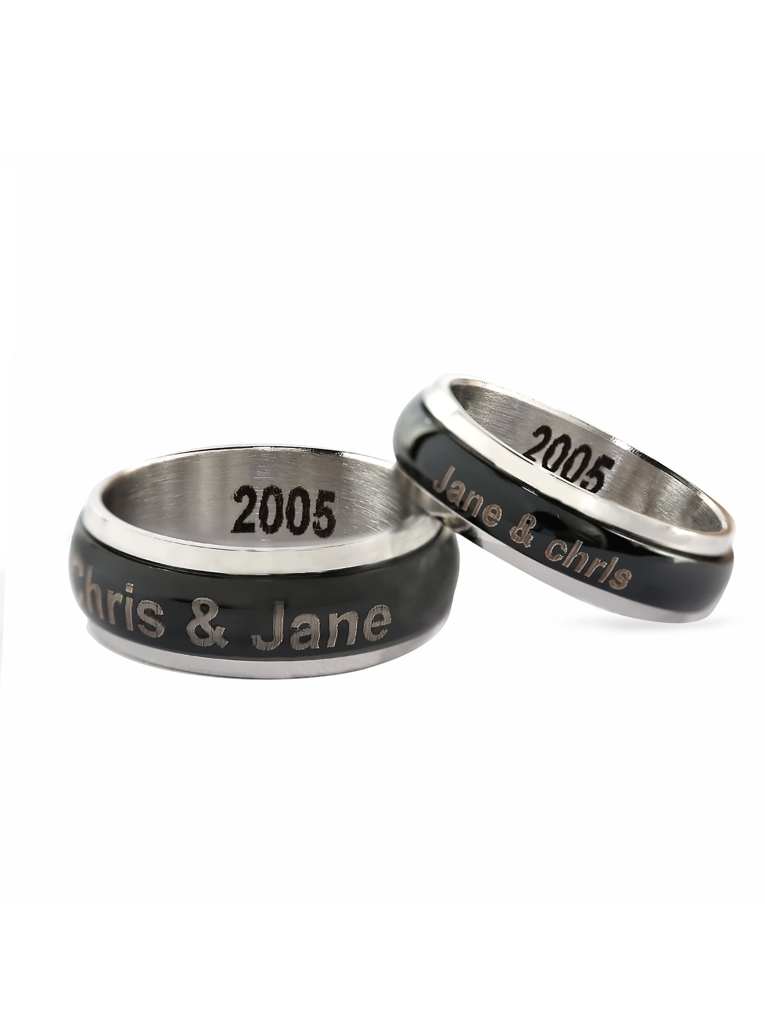 Personalized Stainless Steel Couples Spinner Ring with Black Enamel For Him