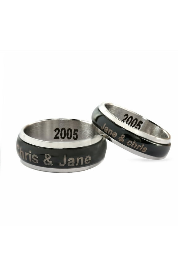 Personalized Stainless Steel Couples Spinner Ring with Black Enamel For Him