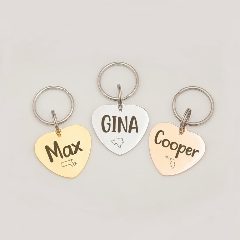 GoTags Stainless Steel Pet ID Tags, Personalized Dog Tags and Cat Tags, up  to 8 Lines of Custom Text, Engraved on Both Sides, in Bone, Round, Heart
