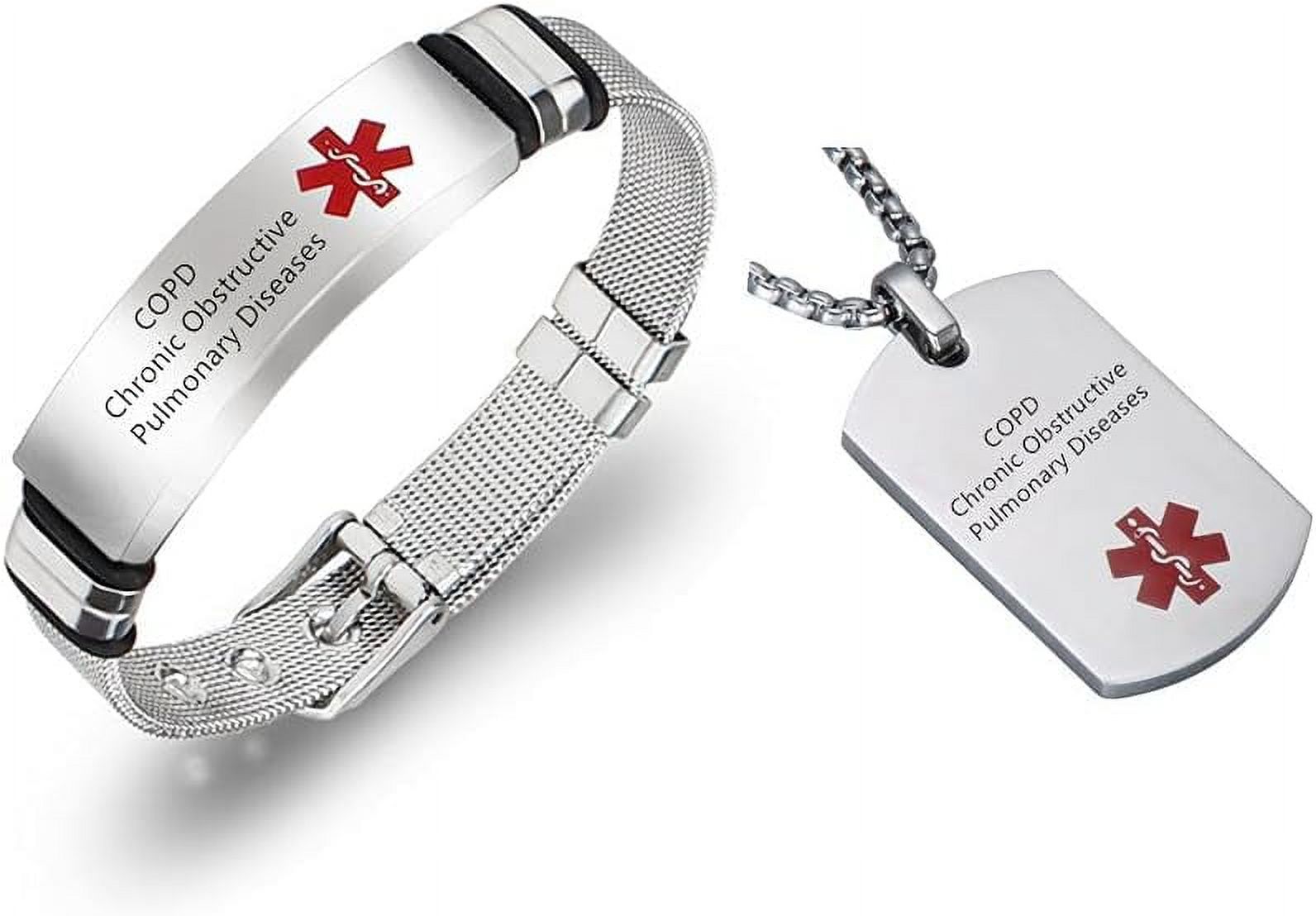 Personalized Stainless Steel Medical Alert Bracelets And Necklaces Set