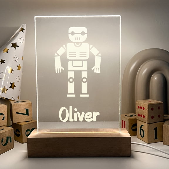 Personalized Stand Night Light Up Lamp LED Custom Free Engraved Names Boys, Wood Base, Animals, Video Games, Rockets, Cars, Trains