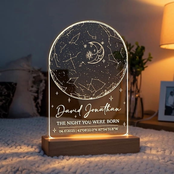Personalized Star Map Night Light, Custom Night Sky by Date, Celestial Map Light, Birthday Gift, Night Sky Birthday Keepsake