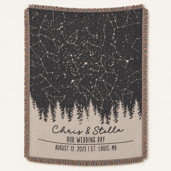 Personalized Star Map Woven Cotton Blanket with Custom Names Date & Occasion