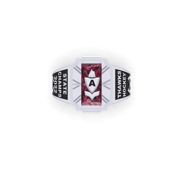 Personalized State Champs Hockey Championship Ring with Maroon Baguette Stone Customizable School Name Year Inside Engraving 925 Sterling Silver