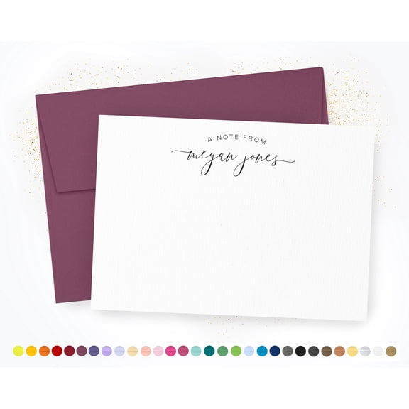 Personalized Stationery Card, Custom Name A Note From Note Card with Deep Plum Envelope, Minimalist Stationery for Thank You Notes and Personal Correspondence