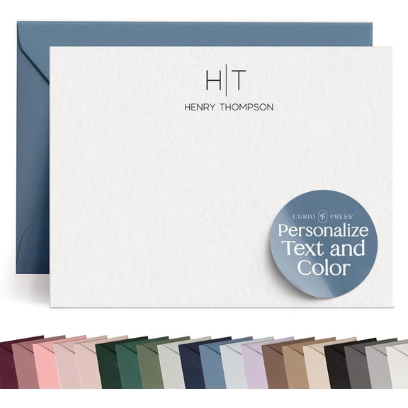Personalized Stationery for Women & Men - A2 Flat Thank You Cards with Custom Notecards, Handmade Personalized Note Cards with Envelopes and Name, Custom Stationery - Thin Line Flat