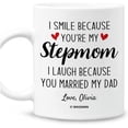 thumbnail image 1 of Personalized Step mom Coffee Mug Cups 11oz 15oz I Smile Because You're My Stepmom Mugs Birthday Mothers Day Christmas Gifts For Stepmother Stepmoms Gift Step Child Daughter Son Custom Name, 1 of 7