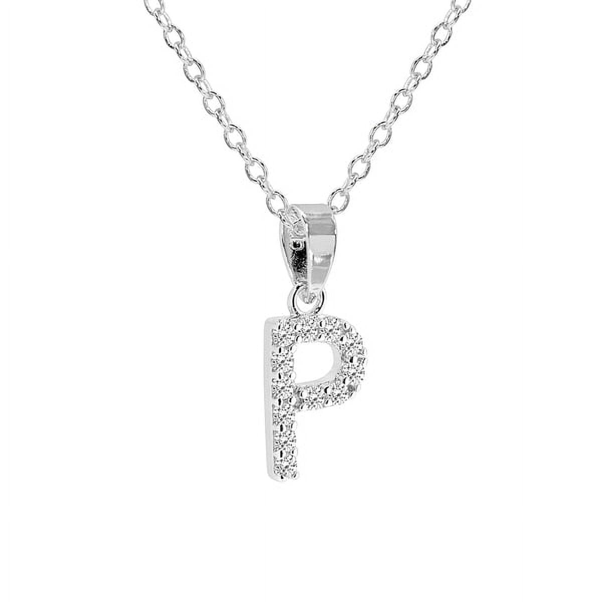 Personalized Sterling Silver Cubic Zirconia Initial Letter Pendant with 18-inch Link chain