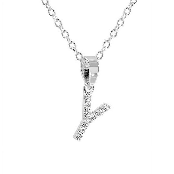 Personalized Sterling Silver Cubic Zirconia Initial Letter Pendant with 18-inch Link chain