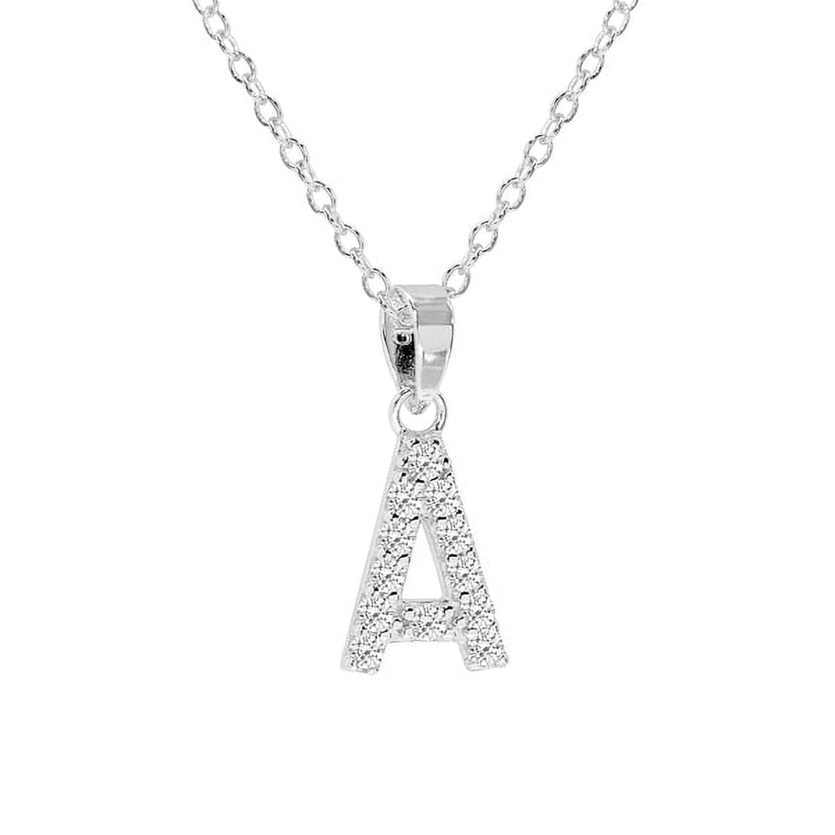 Personalized Sterling Silver Cubic Zirconia Initial Letter Pendant with 18-inch Link chain