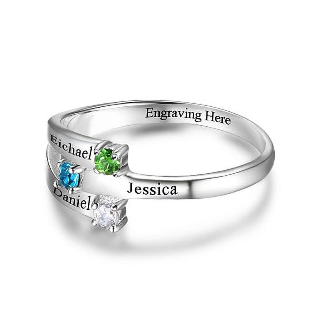 Personalized Sterling Silver Engraved Birthstone 3-Stone Family Ring ...