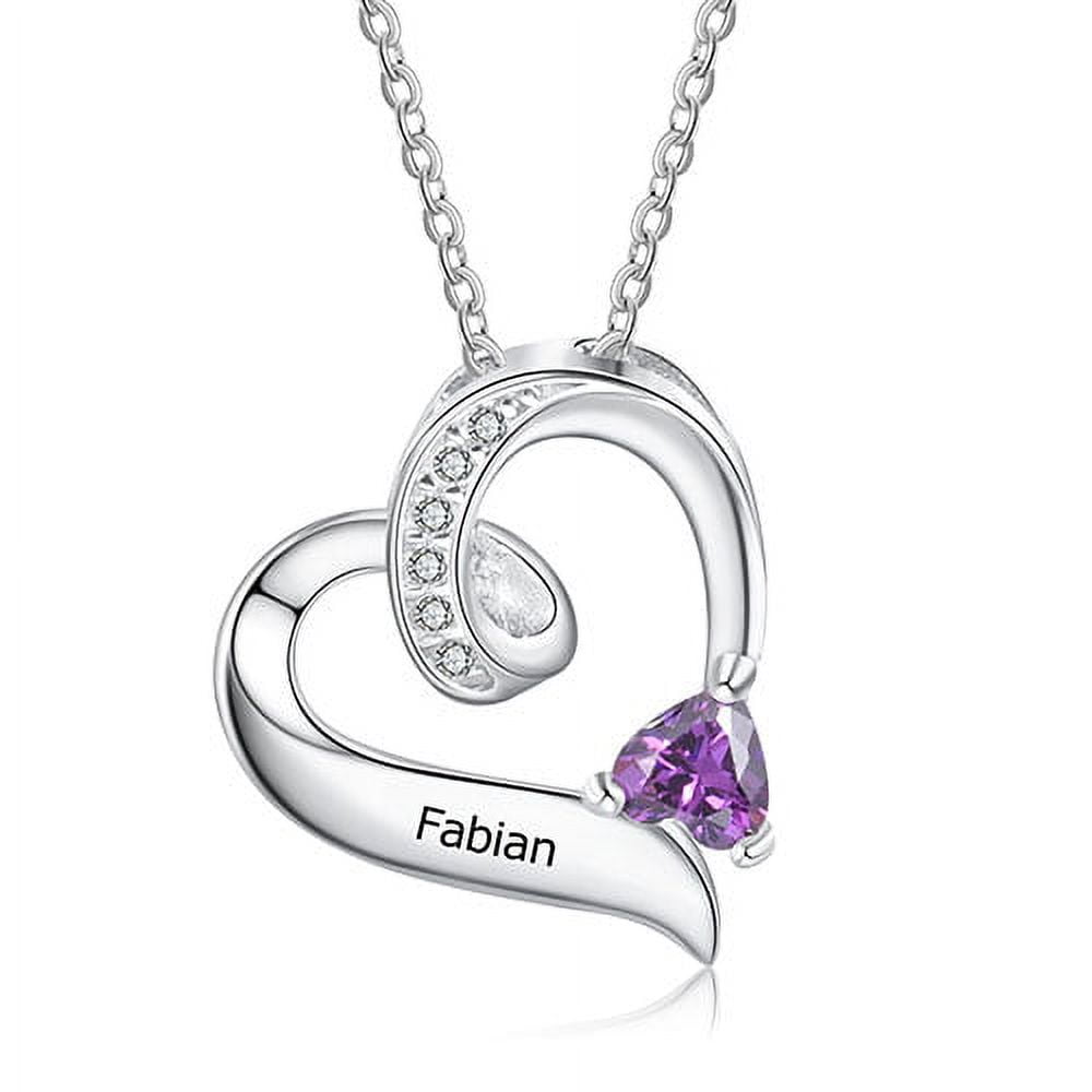 Personalized Sterling Silver Engraved Birthstone and CZ Heart Necklace