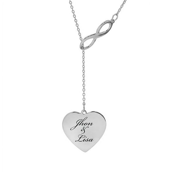 Personalized Sterling Silver, Gold Plated, 10K or 14K Forever, Love, Couple or Mom Laser Engraved Heart-Shaped Pendant With Infinity With 18 inch Link Chain