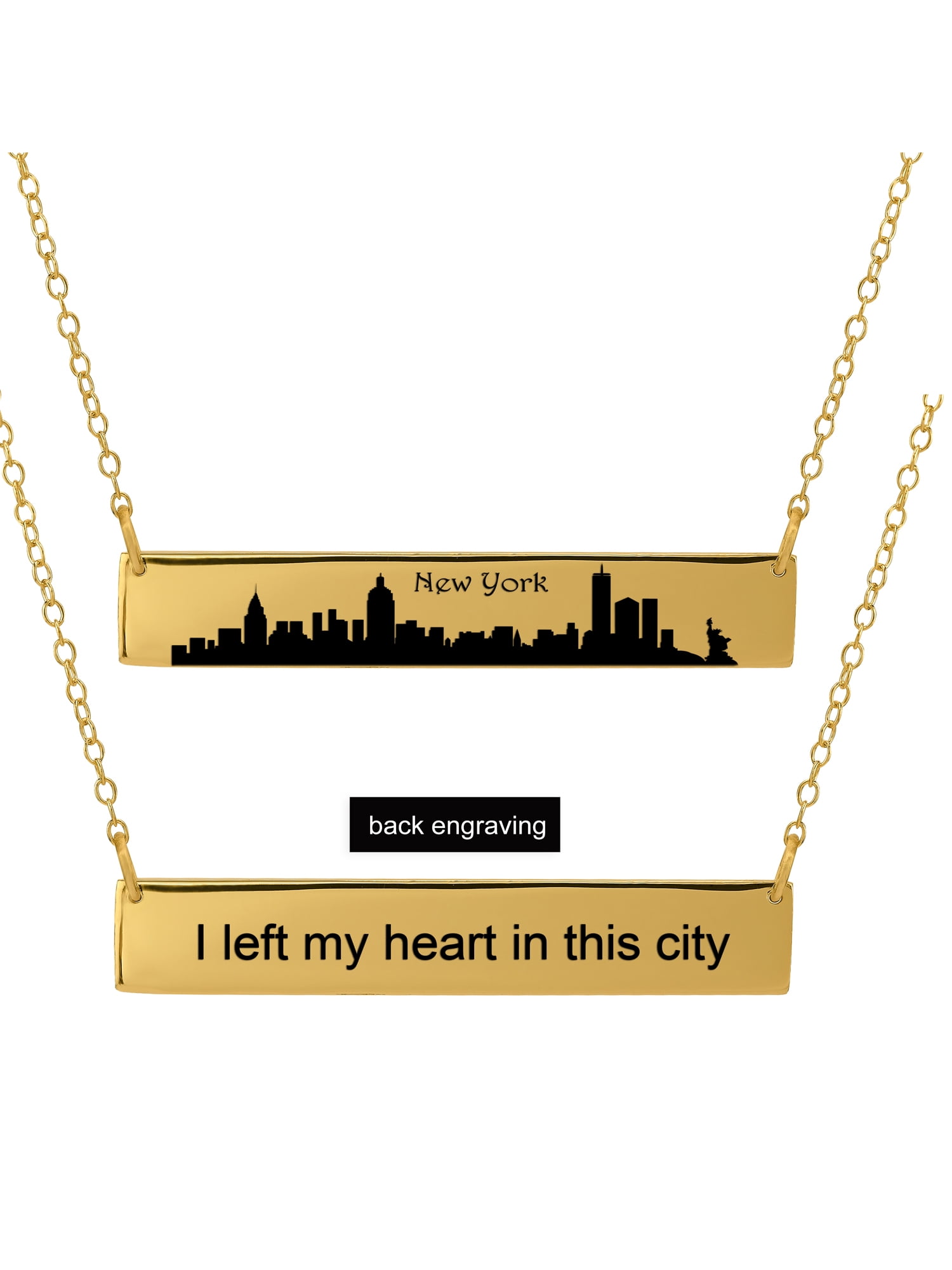 Personalized Sterling Silver, Gold Plated, 10k or 14k City Skyline Bar Necklace With 18 inch Link Chain