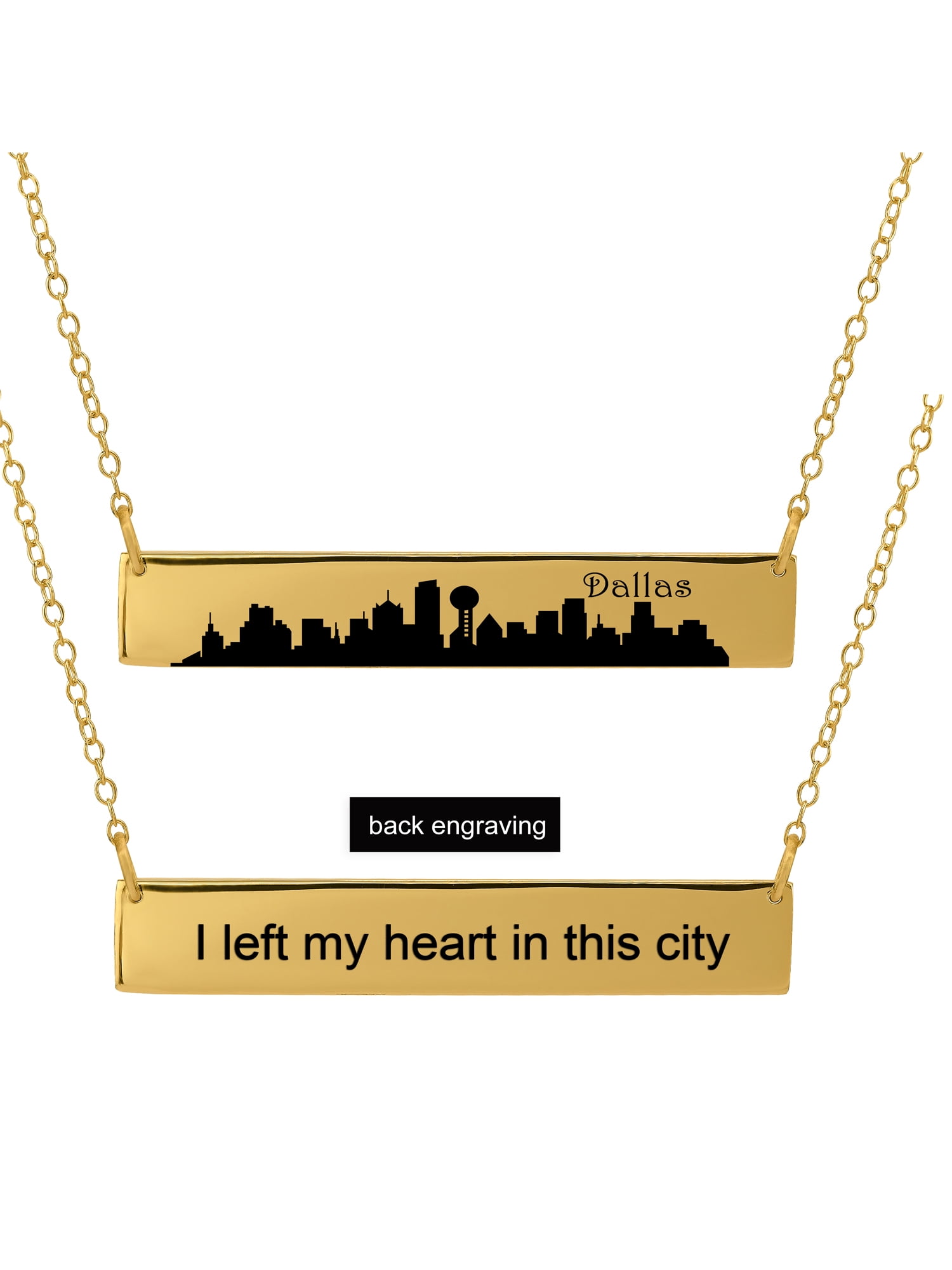 Personalized Sterling Silver, Gold Plated, 10k or 14k City Skyline Bar Necklace With 18 inch Link Chain