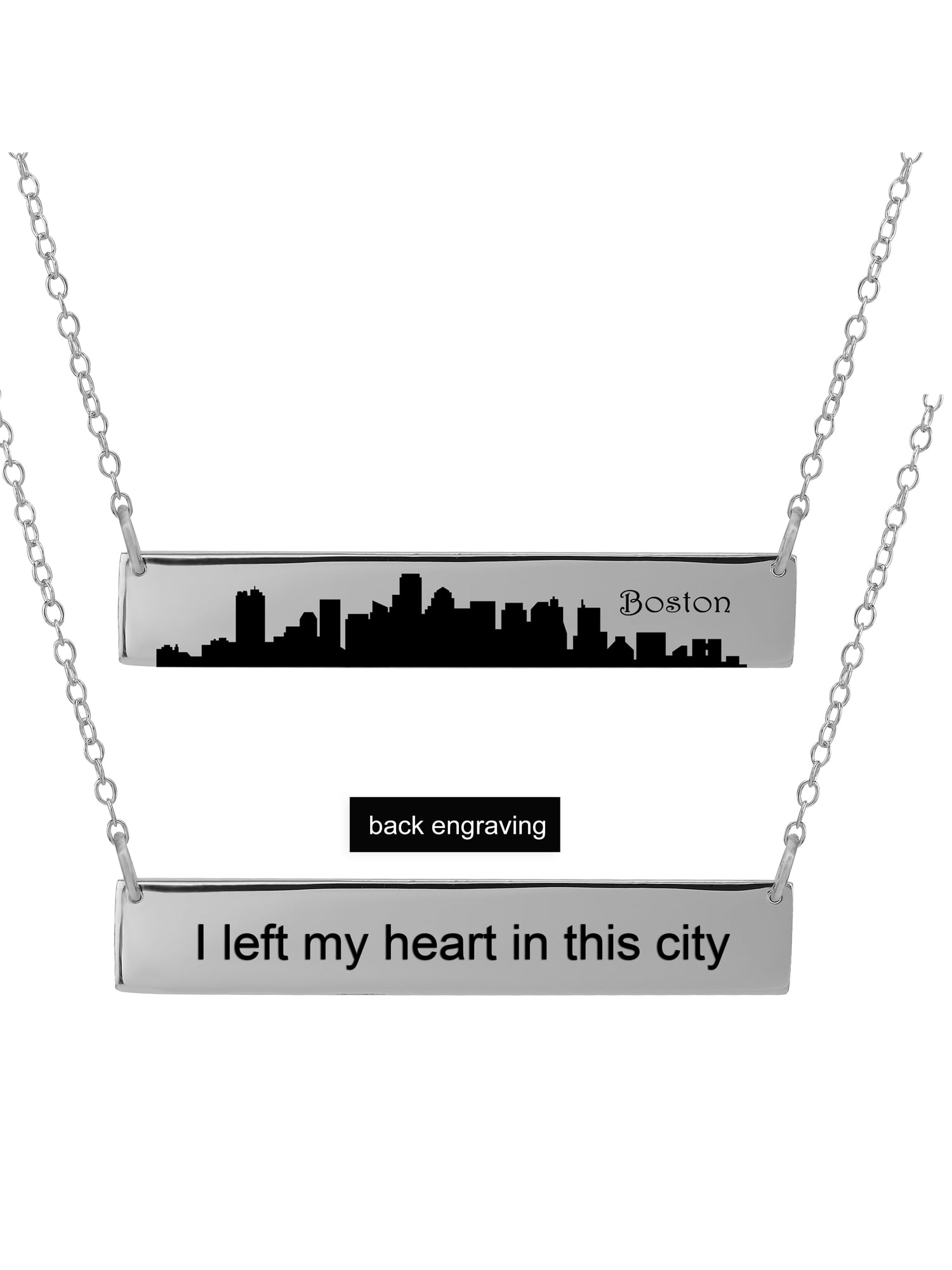 Personalized Sterling Silver, Gold Plated, 10k or 14k City Skyline Bar Necklace With 18 inch Link Chain