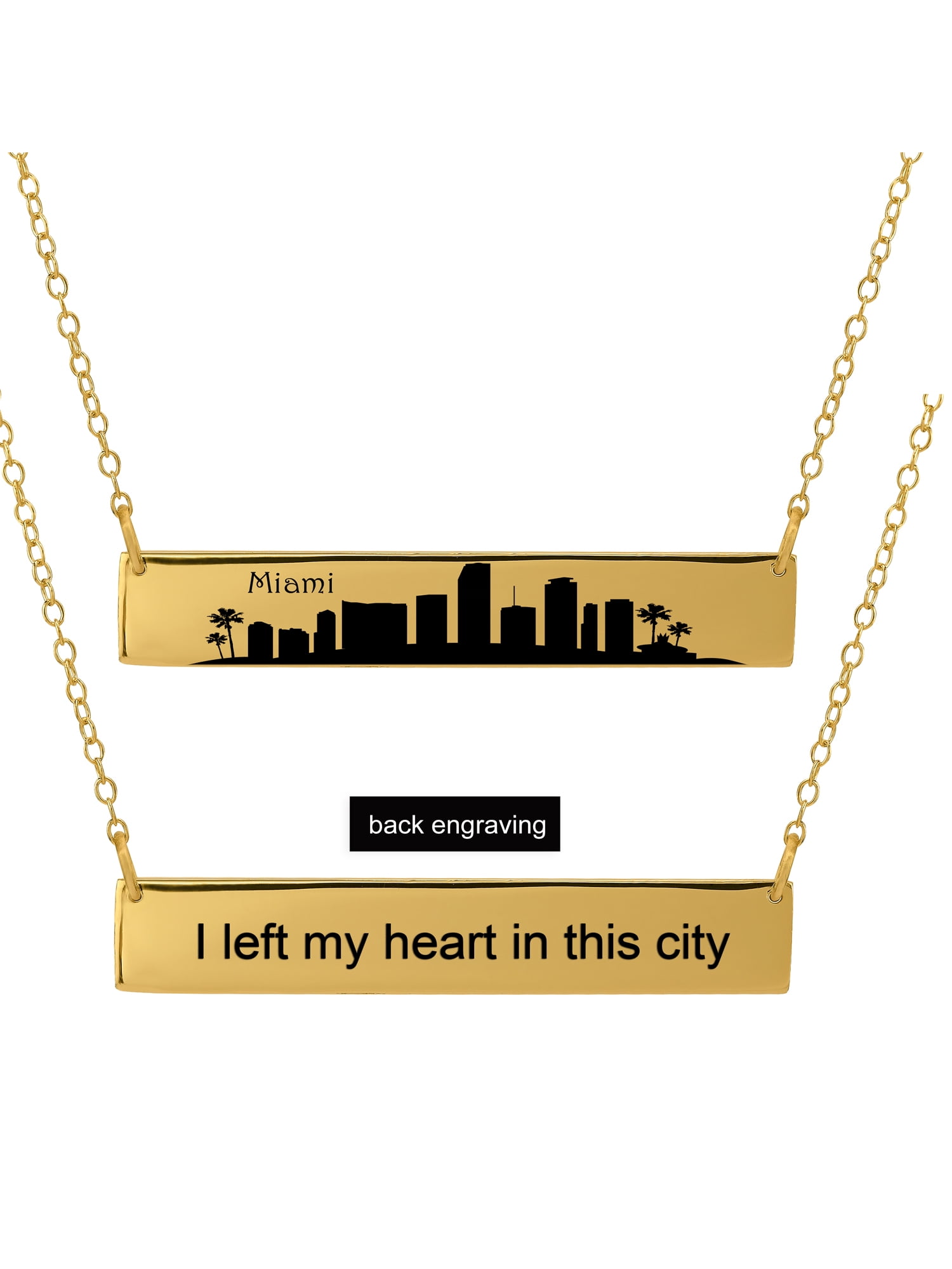 Personalized Sterling Silver, Gold Plated, 10k or 14k City Skyline Bar Necklace With 18 inch Link Chain