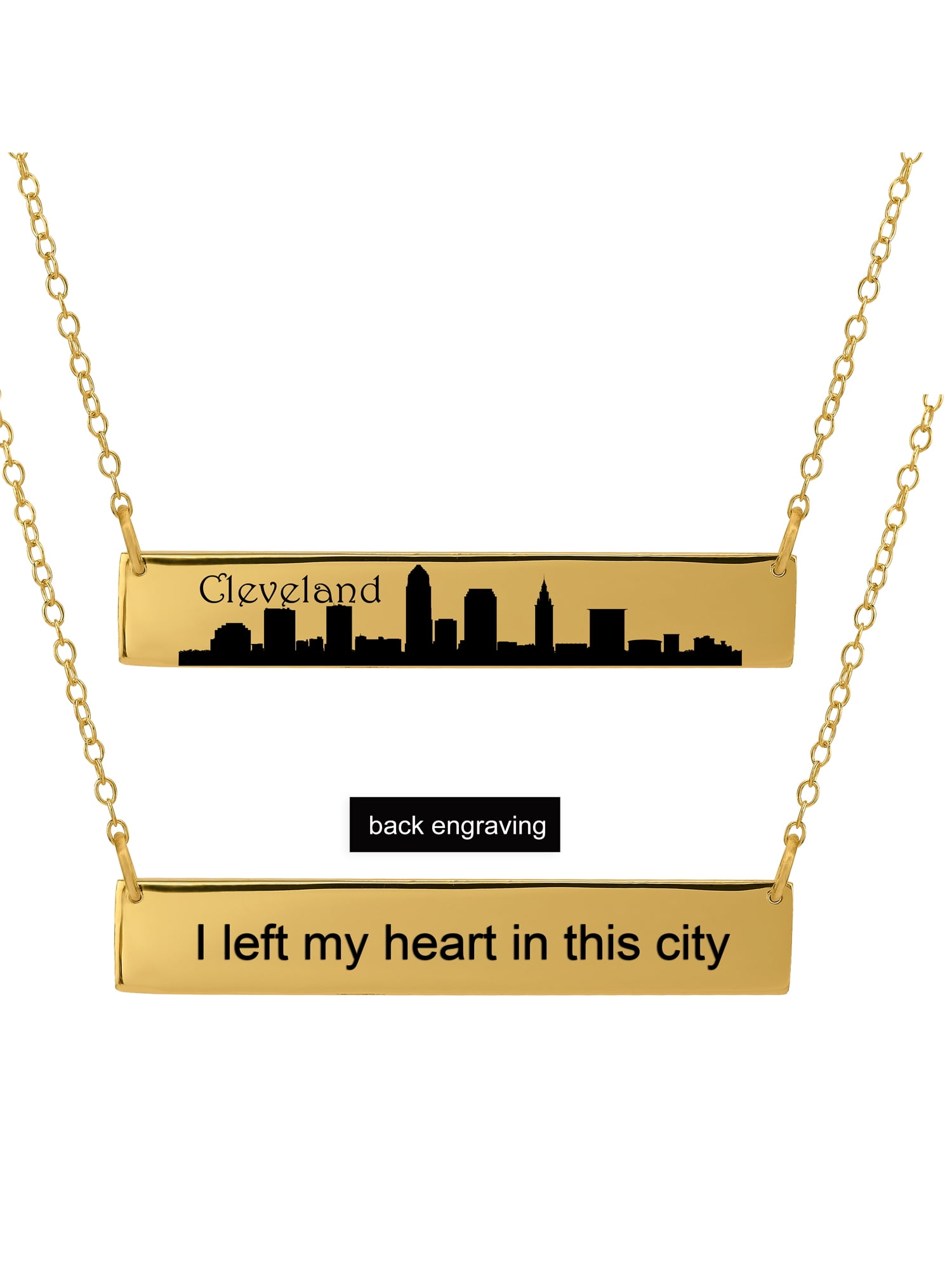 Personalized Sterling Silver, Gold Plated, 10k or 14k City Skyline Bar Necklace With 18 inch Link Chain