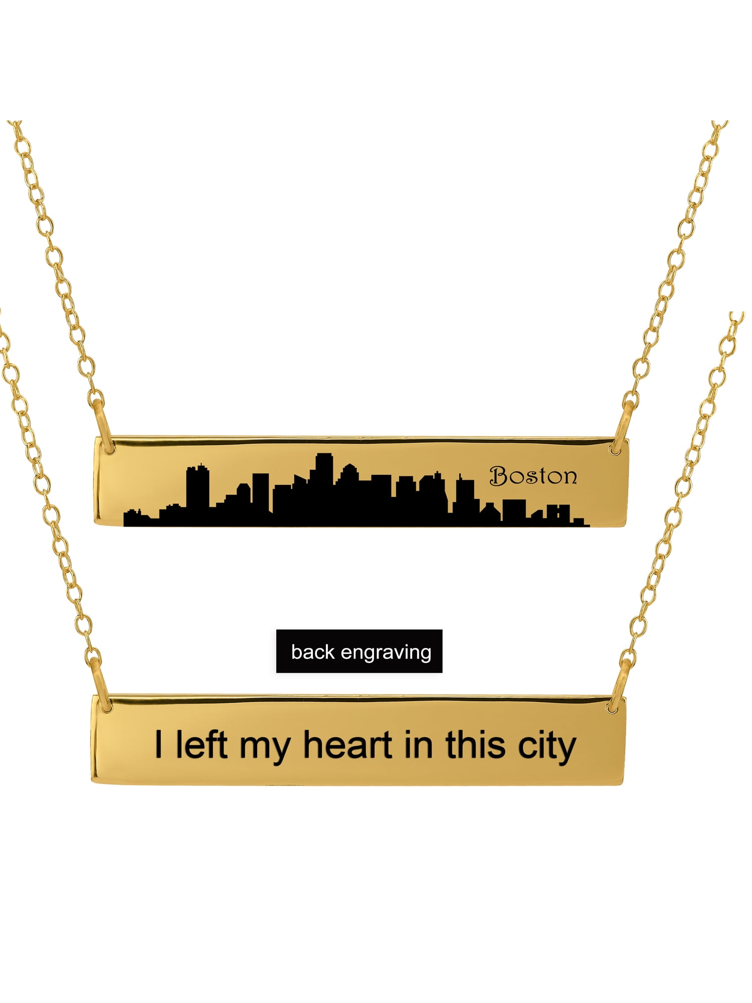 Personalized Sterling Silver, Gold Plated, 10k or 14k City Skyline Bar Necklace With 18 inch Link Chain