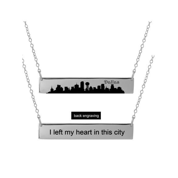Personalized Sterling Silver, Gold Plated, 10k or 14k City Skyline Bar Necklace With 18 inch Link Chain