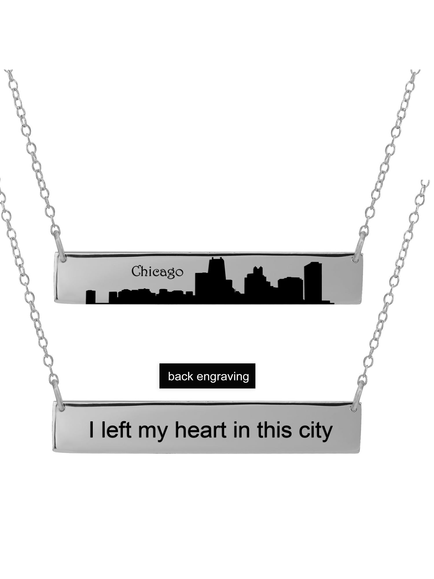 Personalized Sterling Silver, Gold Plated, 10k or 14k City Skyline Bar Necklace With 18 inch Link Chain