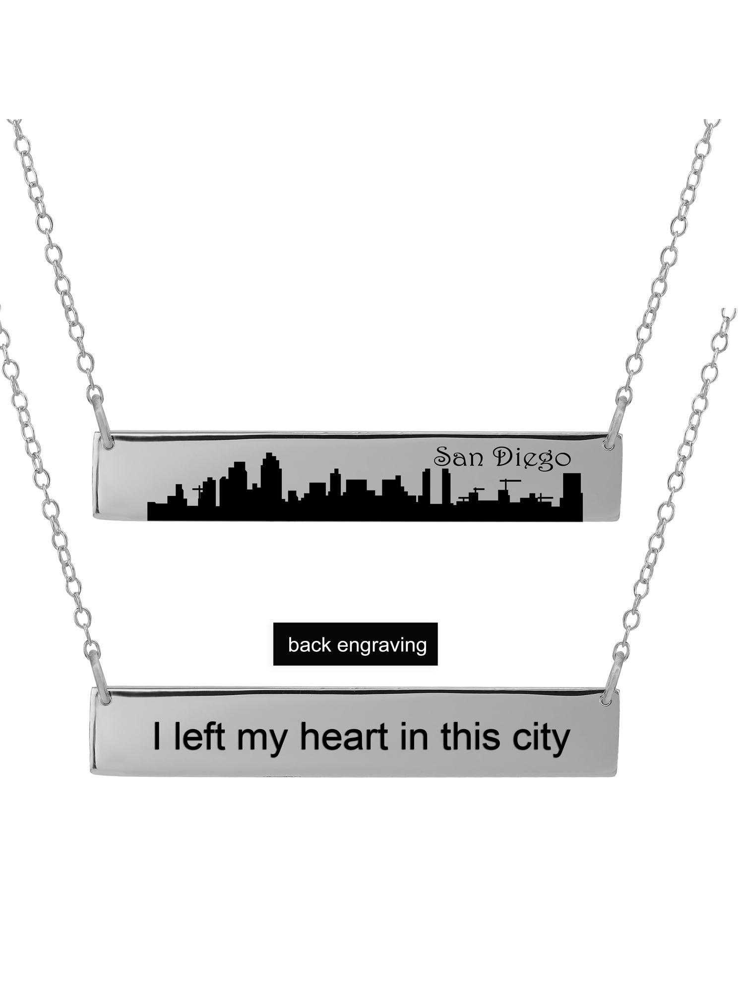 Personalized Sterling Silver, Gold Plated, 10k or 14k City Skyline Bar Necklace With 18 inch Link Chain